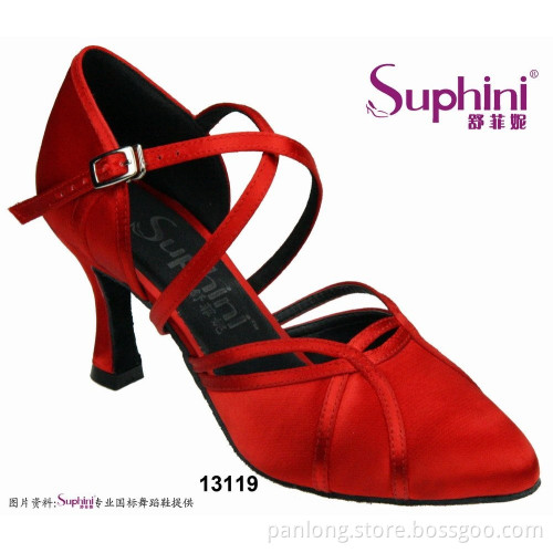 Suphini Red Satin Ladies Footwear China Ballroom Dance Shoes